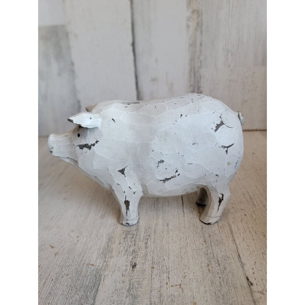 Rustic pig wooden farm animal home decor vintage unique white - Picture 1 of 7